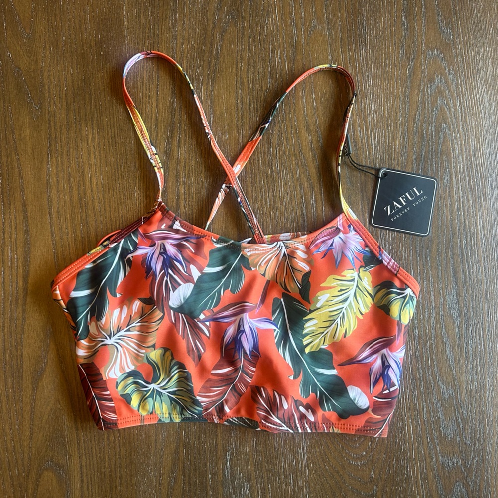 Zaful Tropical Print Bikini Top small 4 - Picture 1 of 4